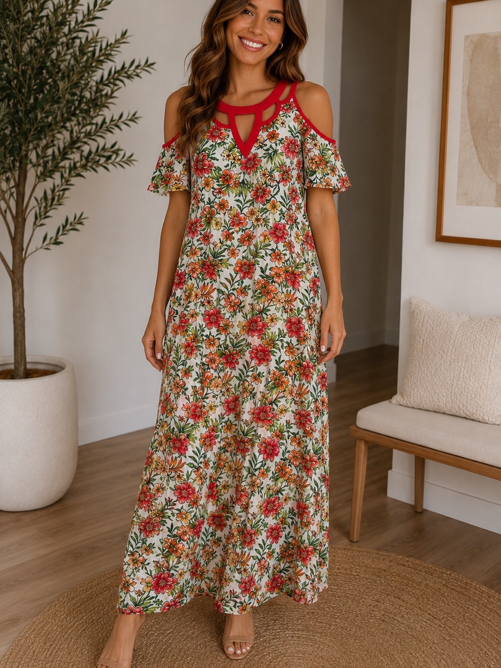 Floral Maxi Dress Romantic Prairie Chic Aesthetic size L